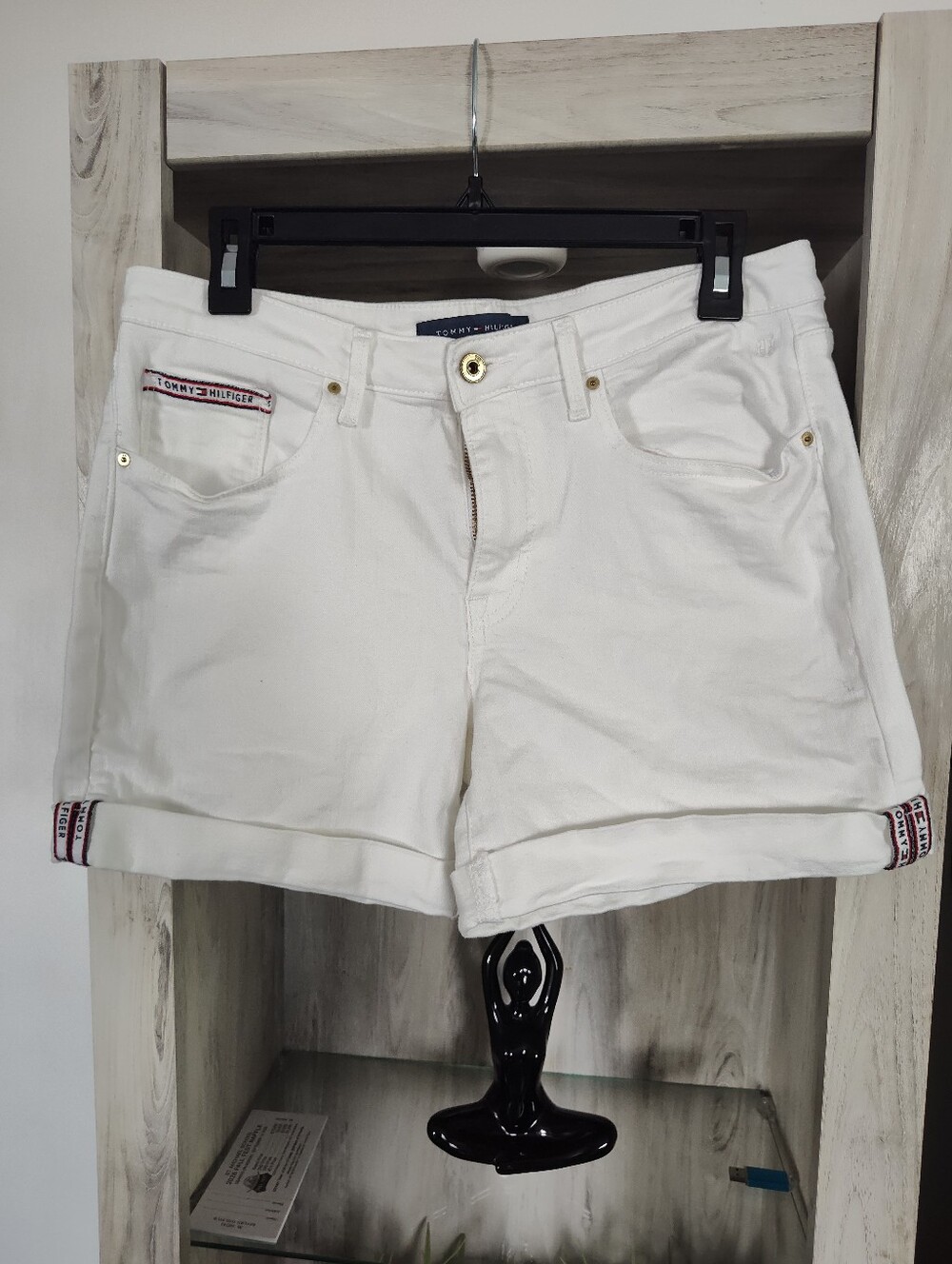 Tommy Hilfiger White Roll-Cuff Cotton Jean Shorts SZ 8